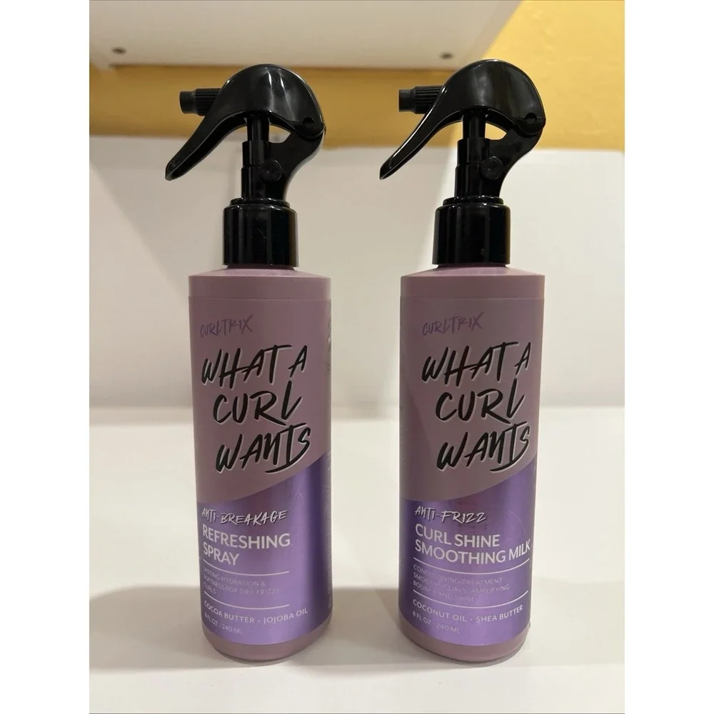 Curltrix What A Curl Wants 3 Pc Set 2 Spray & One Shine Milk 8oz Bundle NEW